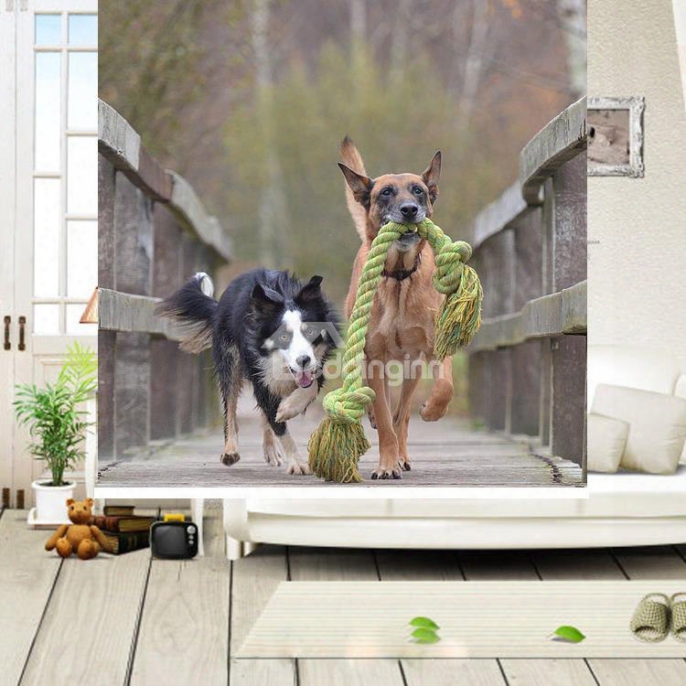 Two Cute Dog Running Printing Blackout3d Roller Shades