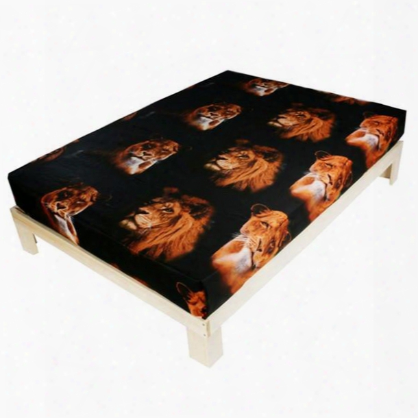 Unique 3d Lion Print Cotton Fitted Sheet