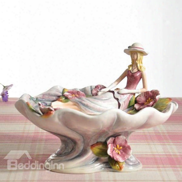 Unique Design Ceramic Beautiful Girl Pattern Fruit Compote Painted Pottery