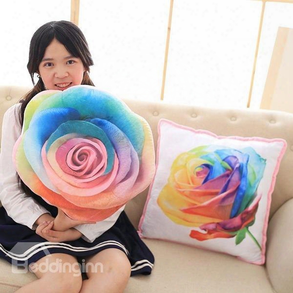 Unique Design Colorful 3d Rose Print Throw Pillow