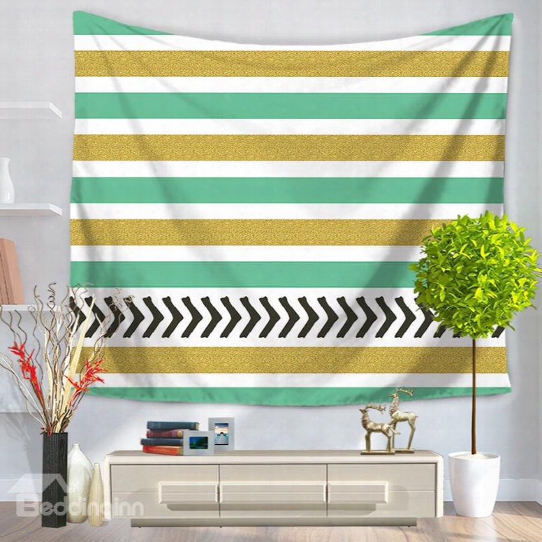 Vintage Black Zig Zag Yellow Blue White Stripes Pattern Decorative Hanging Wall Tapestry
