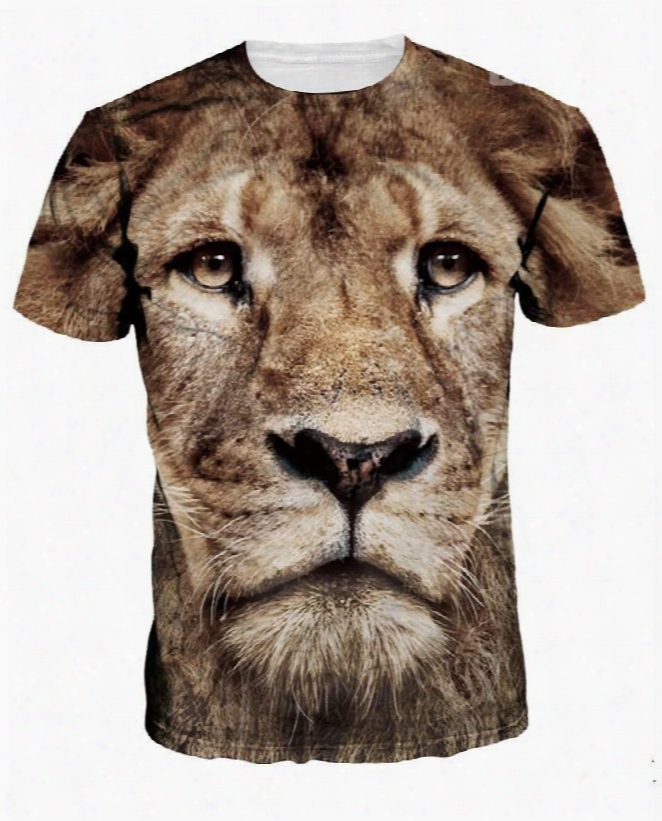 Vivid Round Neck Lion Pattern 3d Painted T-shirt