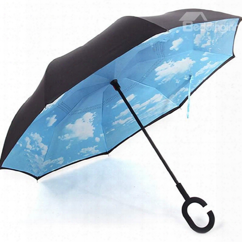 Vivid Sky Pattern Double Layer Windproof Reverse Umbrella