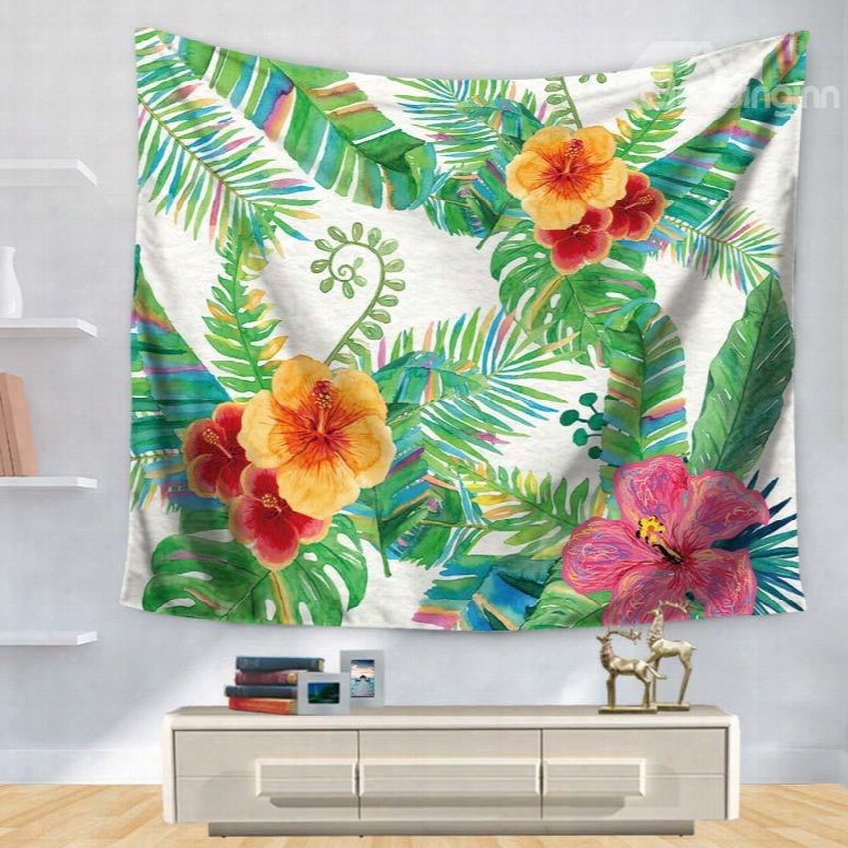 Watercolor Floral Style Multicolored Rainbow Palm Leaves Pattern Decorative Hanging Wall Tapestry