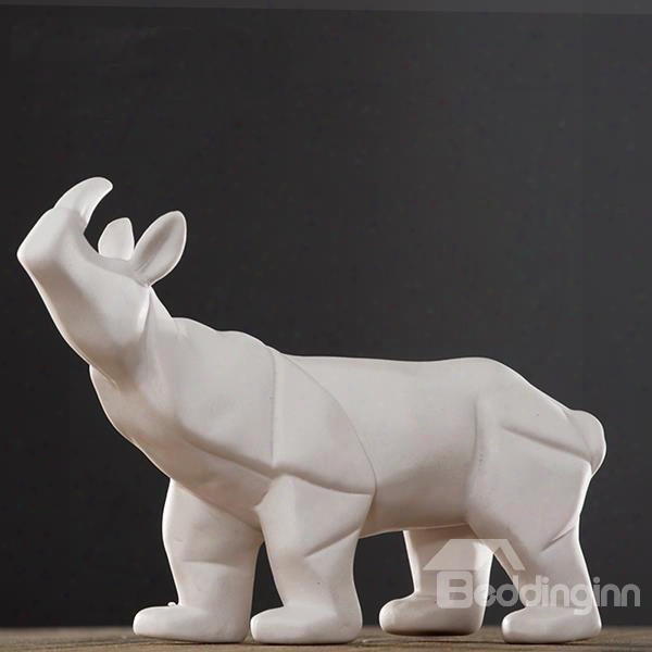 White Ceramic Rhinoceros Desktop Decoration