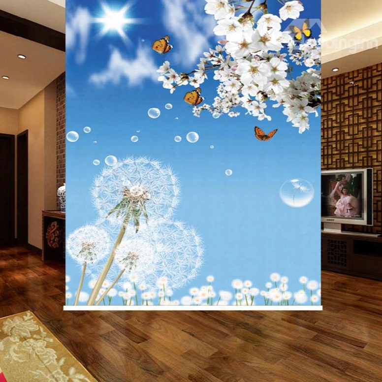 White Dandelion And Blue Sky 3d Printed Blackout Roller Shades