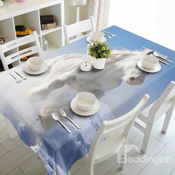 White Horse Pattern Polyester 3d Tablecloth