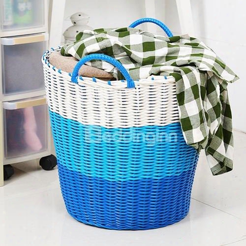 Woven Plastic Round Clothes Basket Toy Storage Box