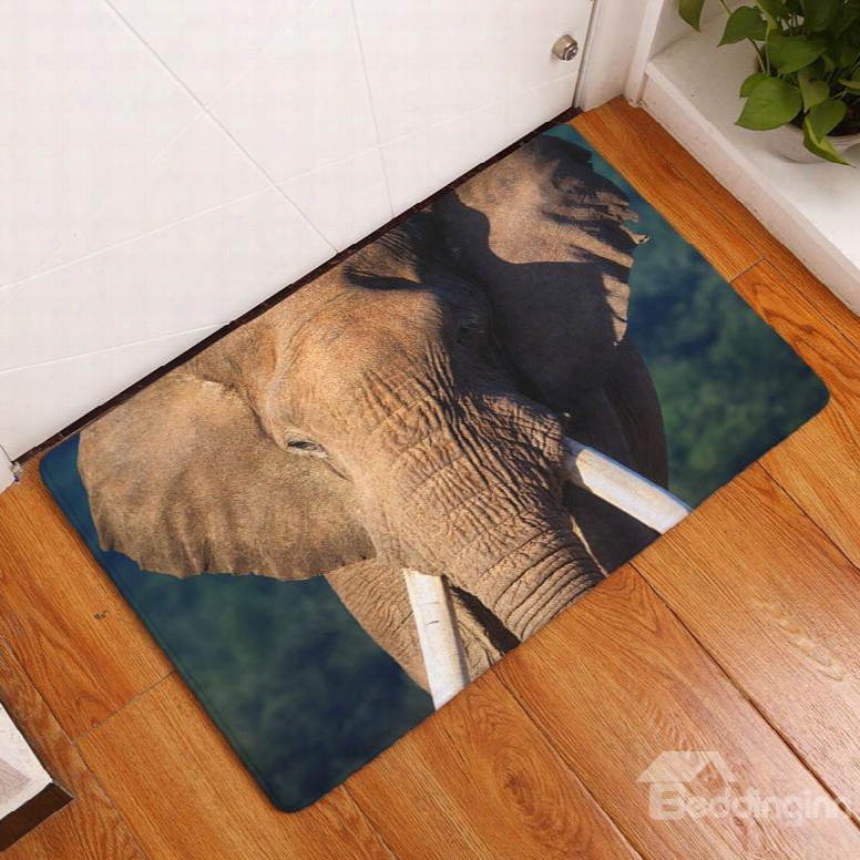 16␔24in Brown Elephant Flnnel Water Absorption Soft And Nonslip Green Bath Rug/mat