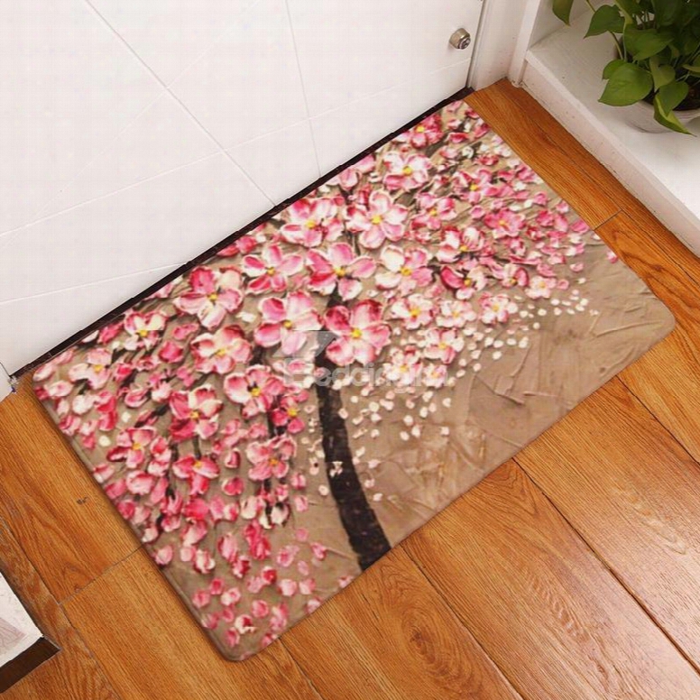 16␔24in Pink Flowers Oil Painting Lannel Water Absorption Soft And Nonslip Bath Rug/mat