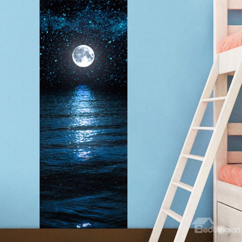 30␔79in Blue Moonlight And Sea Level Pvc Environmental And Waterproof 3d Door Mural