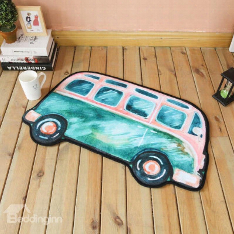 31*21in Bus Shape Polyester Blue Baby Play Floor Mat/crawling Pad