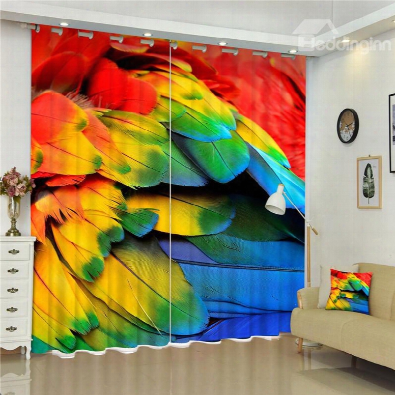 3d Beautiful And Bright Animal Feathers Printed Thick Polyester Decorative And Creative Curtain