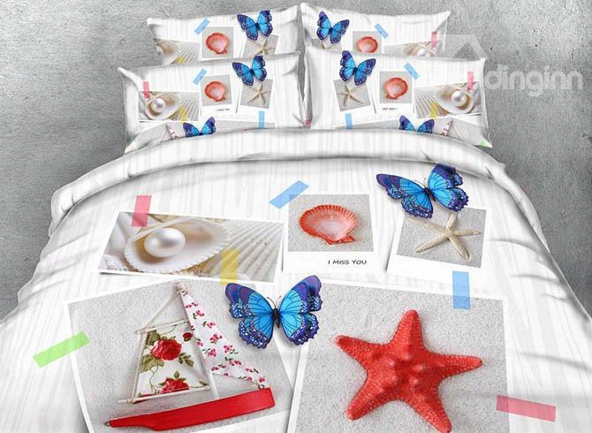 3d Butterfly And Photos Printed Coastal Style 5-piece Comforter Sets