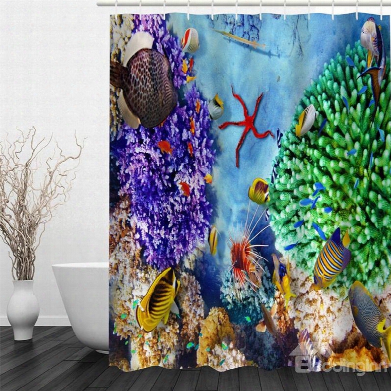 3d Colorful Creatures In Seabed Pattern Polyester Waterproof And Eco-friendly Shower Curtain