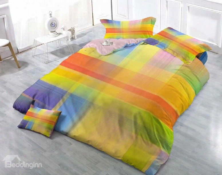 3d Colorful Plaid Printed Simplicity Cotton 4-piece Bedding Sets/duvet Cover