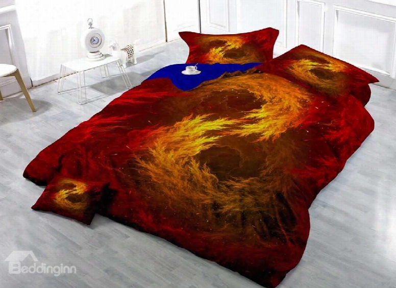 3d Golden Red Flame Printed Cotton 4-piece Beddding Sets/duvet Covers