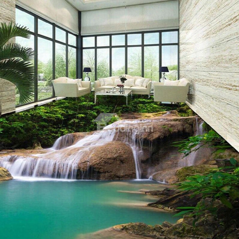 3d Green Stream In Mountain Pvc Waterproof Non-slip Eco-friendly Self-adhesive Floor Murals