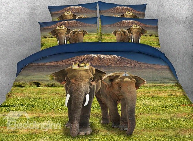 3d King And Queen Elephant Printed 4-piece Bedding Sets