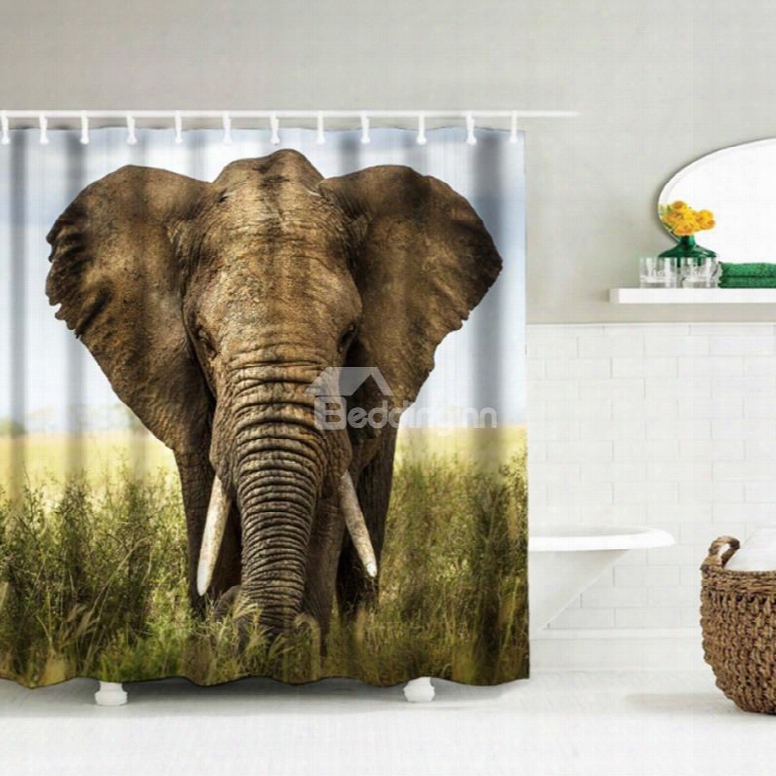 3d Mouldproof Elephant Head Printed Polyester Bathroom Shower Curtain