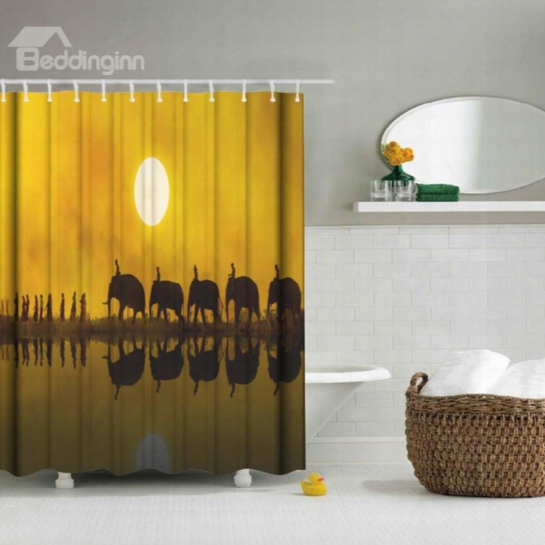 3d Mouldproof Family Of Elephants Printed Polyester Bathroom Shower Curtain