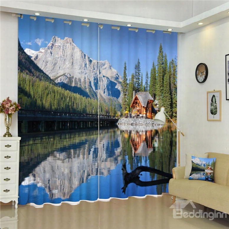 3d Mountains And Rivers With Bridge Printedd Wonderful Scenery Decorative And Shadi Ng Curtain