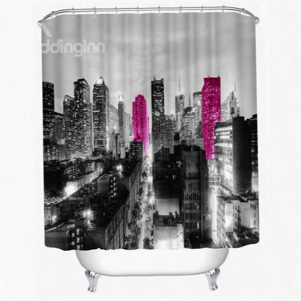 3d Night City Printed Polyester Bathroom Shower Curtain