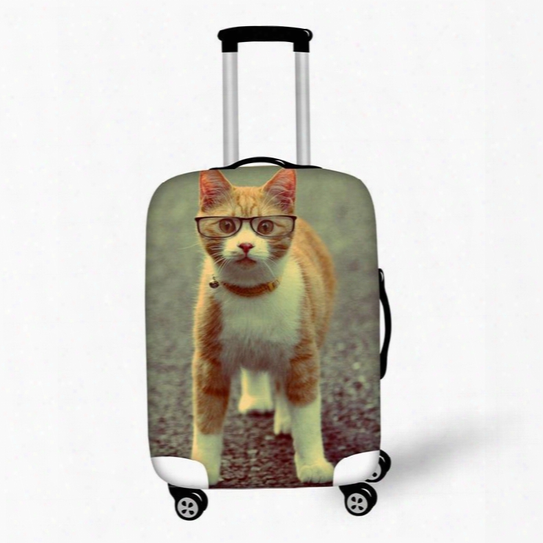 3d Pattern Orange Cat With Glasses Water-resistant Travel Luggage Cover