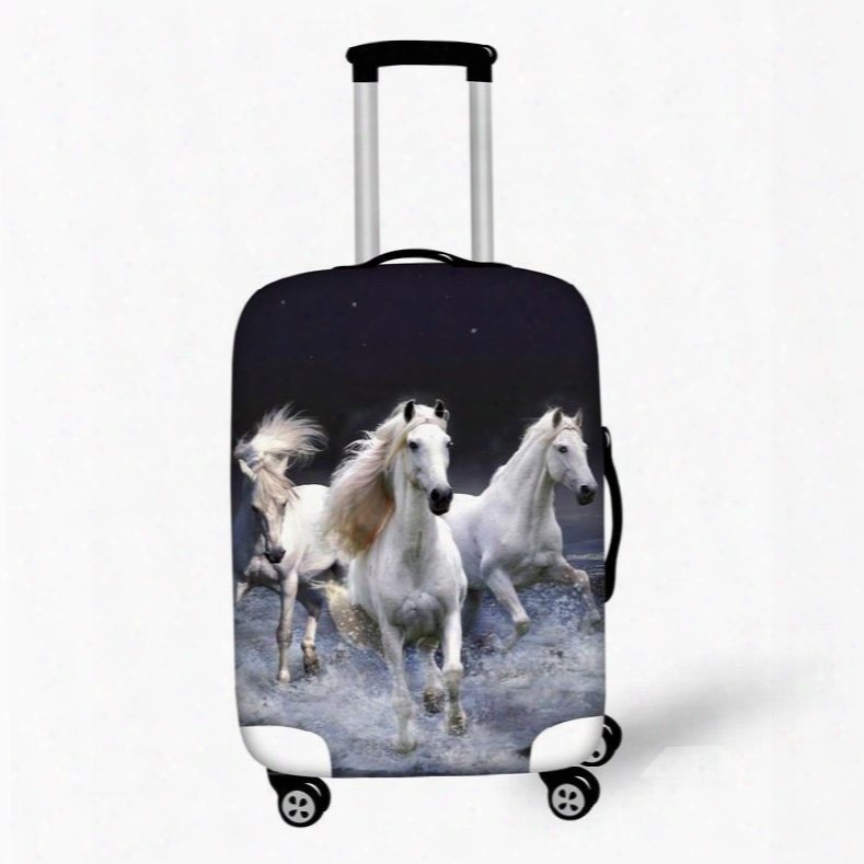3d Printing Spandex White Horse Running Travel Dust Proof Luggage Cover