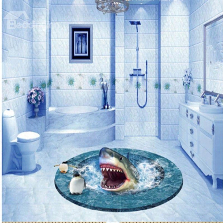 3d Shark In Sea With White Edges Pattern Pvc Waterproof And Eco-friendly Floor Murals