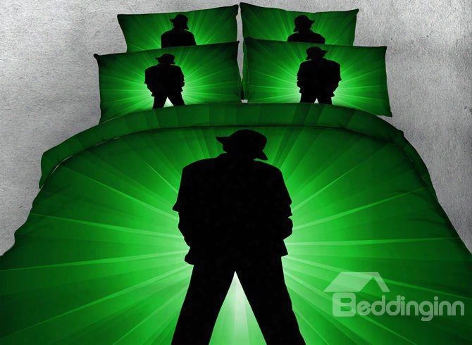 3d Silhouette Of Male Dancer Printed Cotton 4-piece Green Bedding Sets/duvet Covers