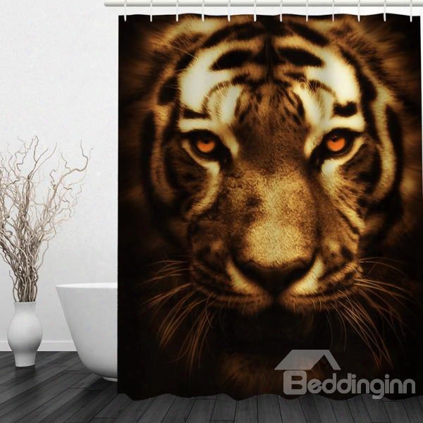 3d Tiger Head Printed Polyester Bathroom Shower Curtain