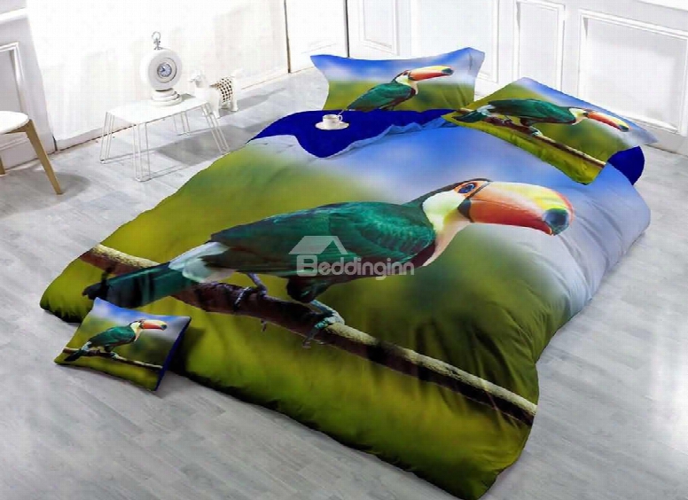 3d Tropical Toucan Printed Cotton 4-piece Bedding Sets/duvet Covers