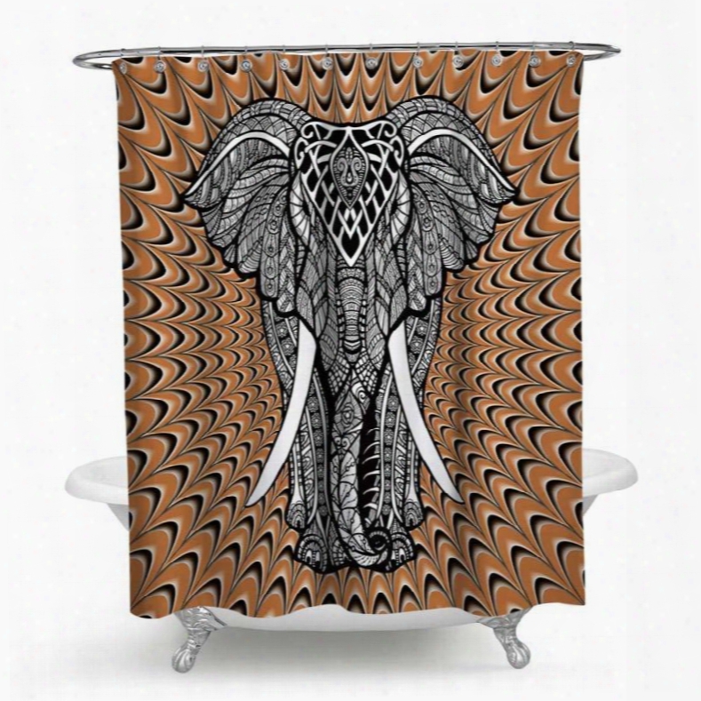 3d Waterproof Elephant Printed Polyester Brown Shower Curtain