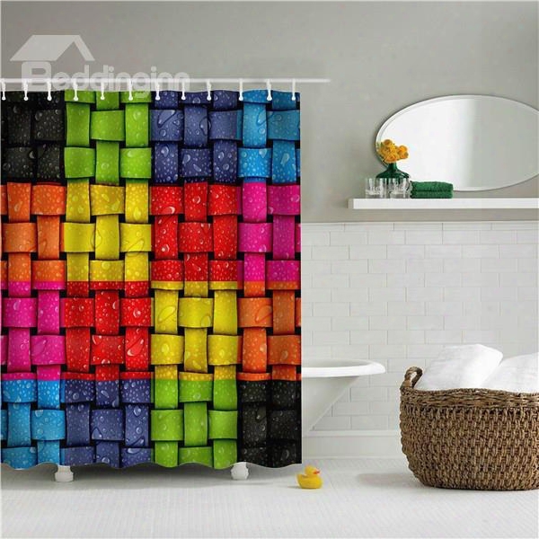 3d Weaved Stripes Polyester Colorful Bathroom Shower Curtain