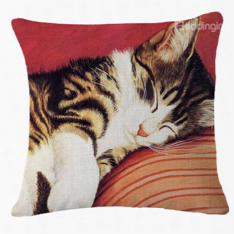 Adorable Sleeping Kitty Print Square Throw Pillow