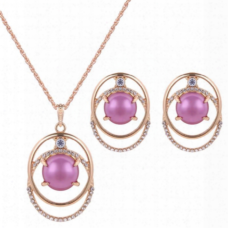 Attractive Purple Pearl Double Circles Design Alloy Jewelry Sets