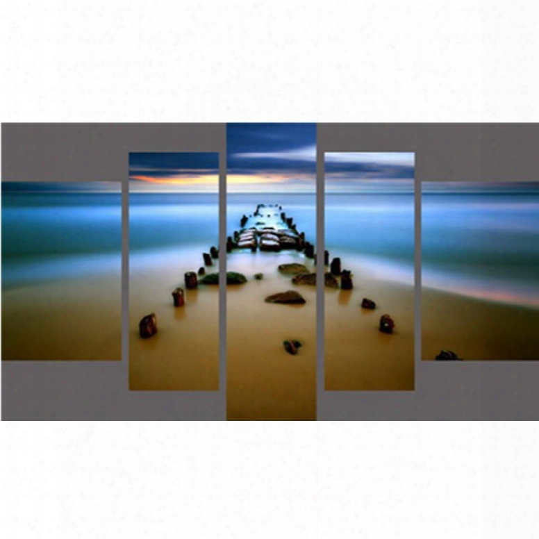 Beach And Stone Path Hanging 5-piece Canvas Eco-friendly And Waterproof Non-framed Prints