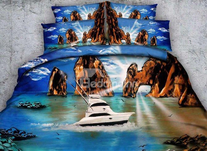 Beautiful Sea View And Yacht Printt 5-piece Comforter Sets