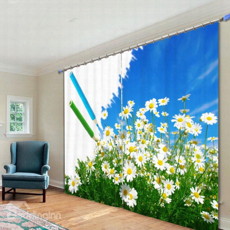 Beautiful White Flower Printed 3d Curtain