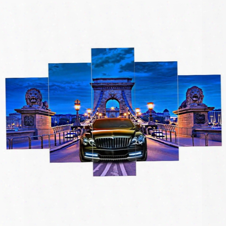 Black Car In Blue Sky Hanging 5-piece Canvas Eco-friendly And Waterproof Non-framed Prints