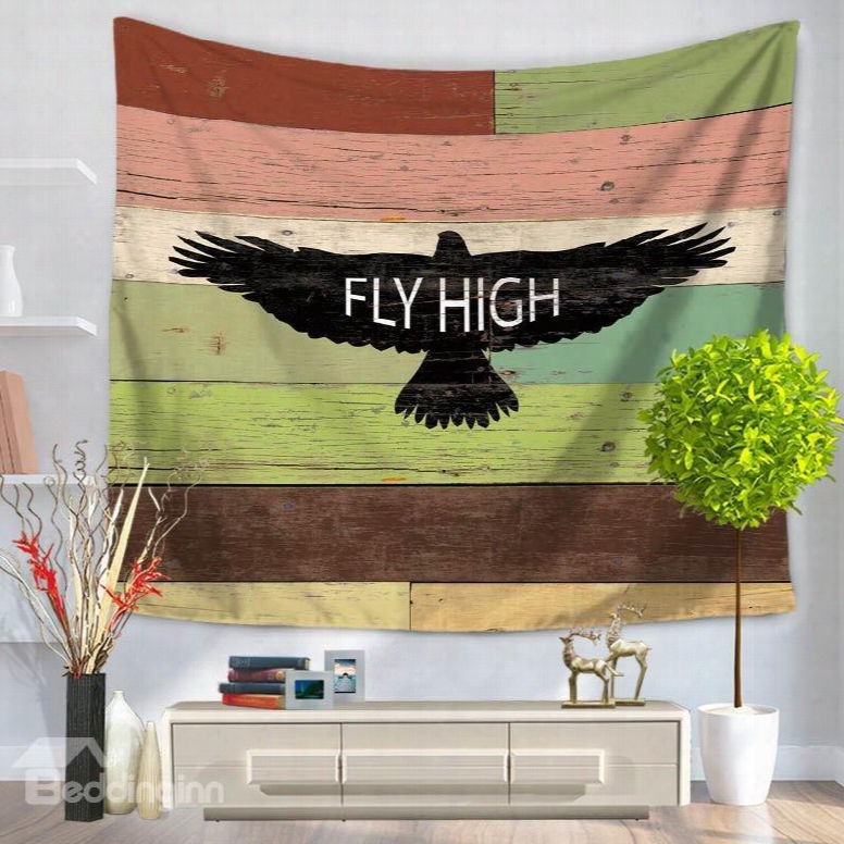 Black Eagle Flying High Letters Stripes Vintage Style Decorative Hanging Wall Tapestry
