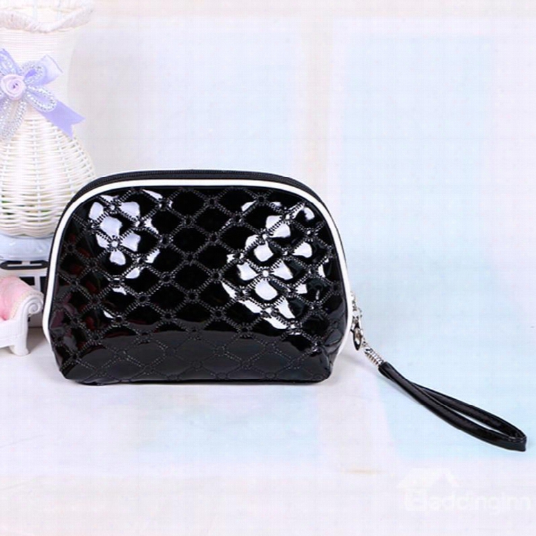 Black Patent Leather Travel Cosmetic Makeup Bag
