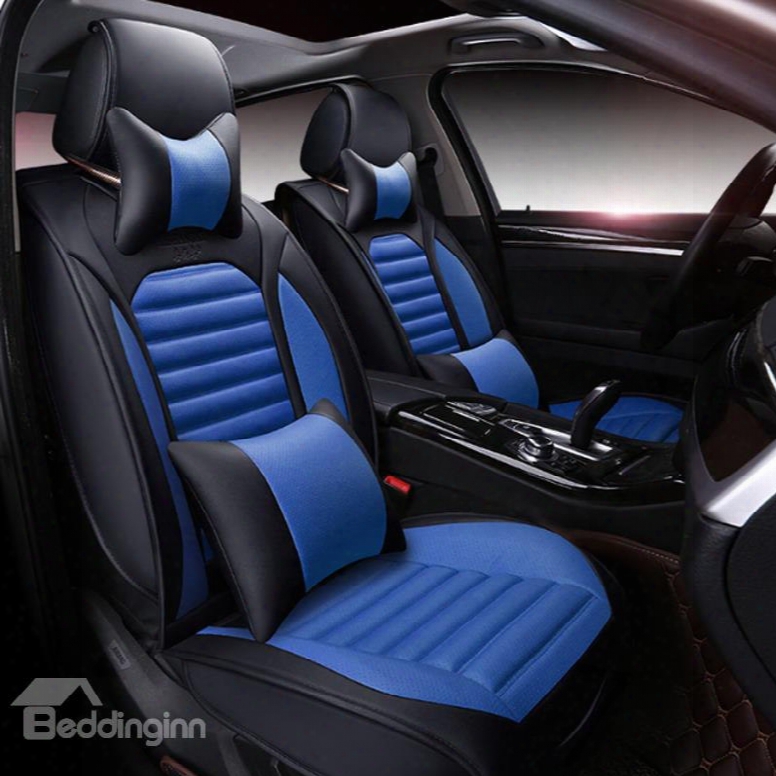 Black With Blue Color Mixing Sport Style Design Universal Five Car Seat Cover