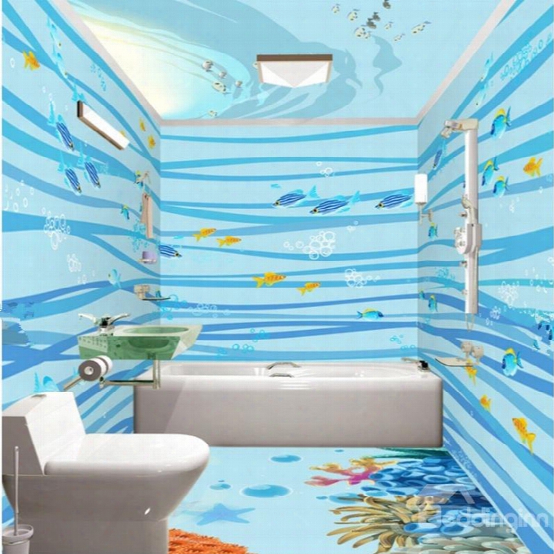 Blue Fishe Spattern Home Decoration Waterproof 3d Bathroom Wall Murals