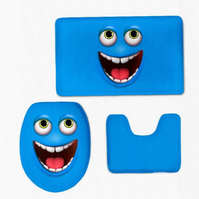 Blue Laughing Face 3dd Printing 3-pieces Toilet Seat Cover