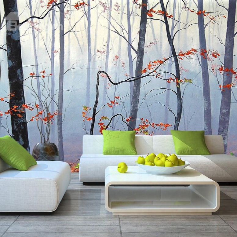 Blurry Autumn Forest Scenery Pattern Waterproof Decorative Wall Murals