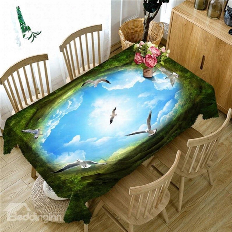 Brave Geese Flying To Blue Sky 3d Oil-proof And Water-proof Party And Home Table Cloth Cover