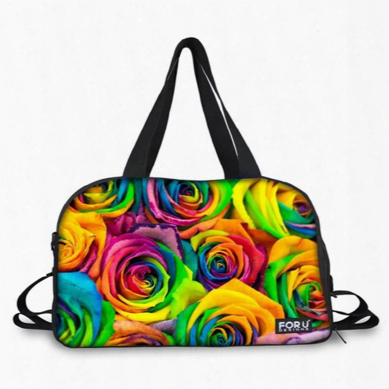 Bright Colorful Flowers Pattern 3d Painted Travel Bag