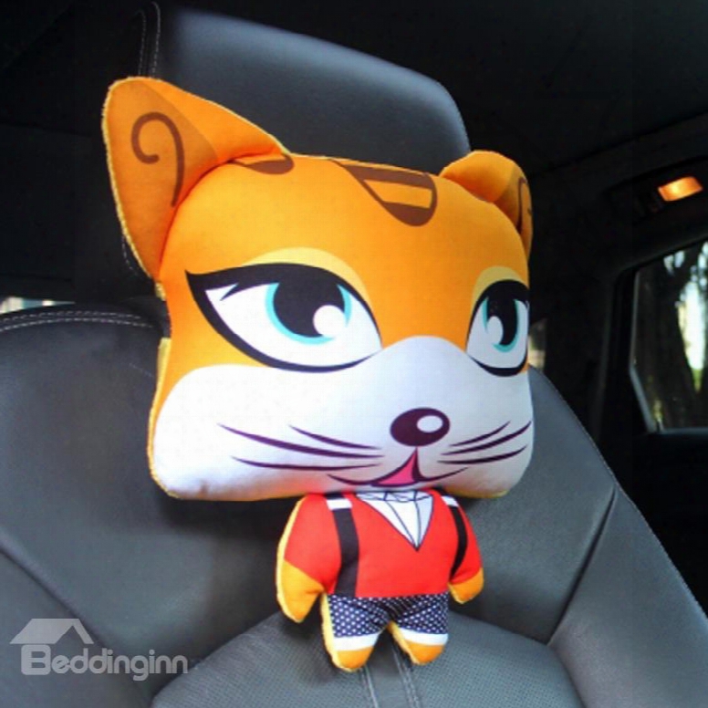 Bright Yellow Cool Cartoon Cat Big Eyes Lovely Creative Car Pillow